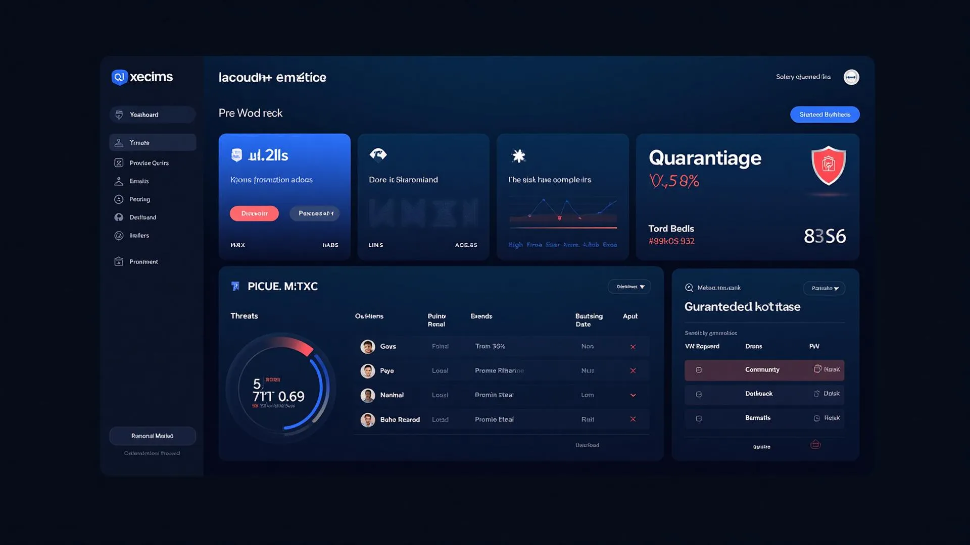 The Sortiq threat monitoring view, listing quarantined messages with their risk scores and the reason each was held